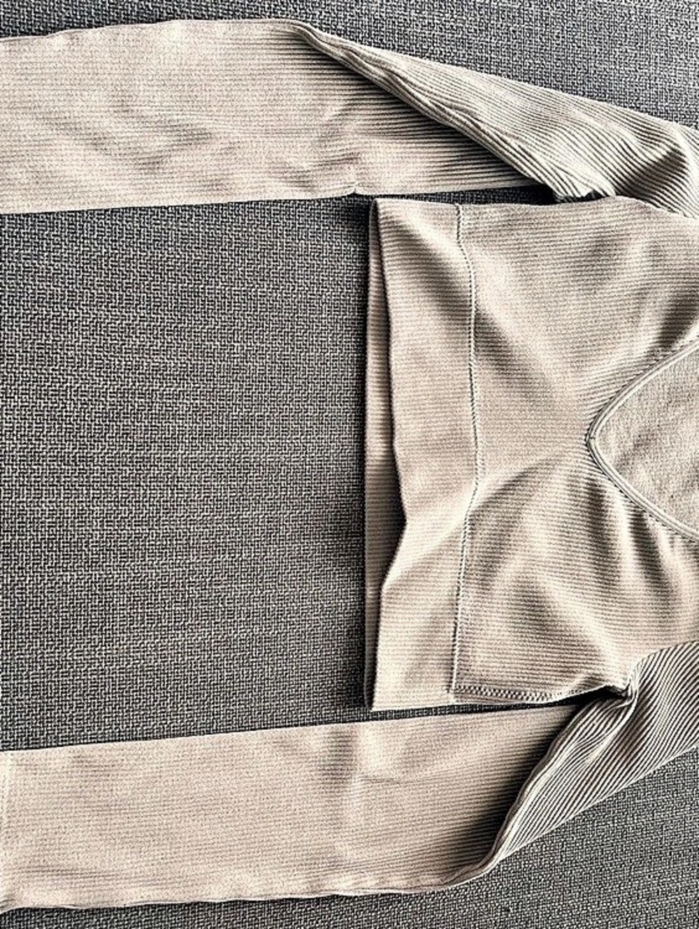 Garage Serene Deep V-Neck Long Sleeve Top Gray/Beige